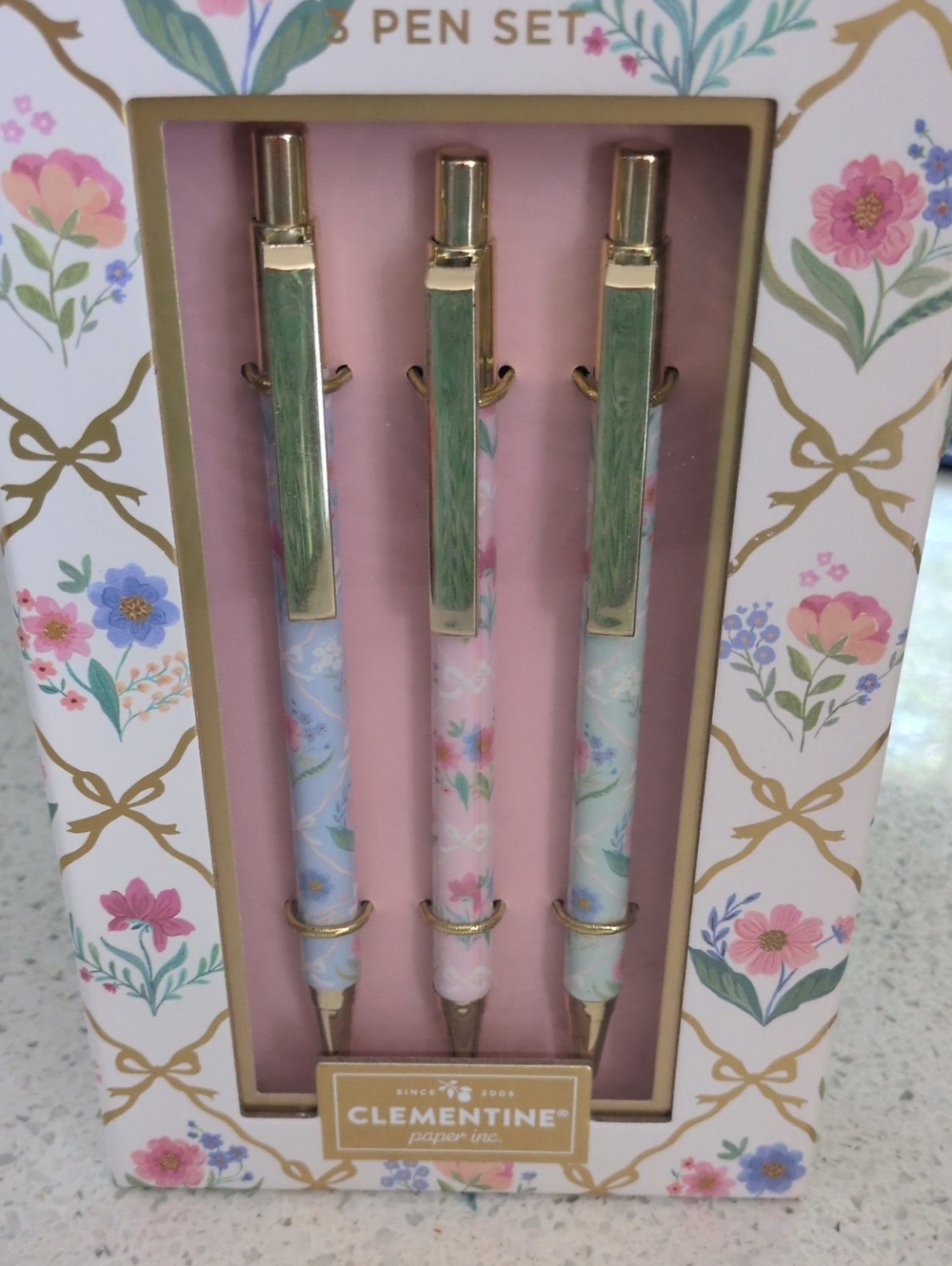 Clementine Floral 3-Pen Set - Pastel Blue, Pink & Mint